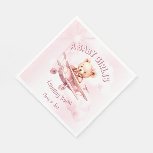 かわいい女の子のベビークマパイロットピンク飛行機の美しい スタンダードランチョンナプキン (角)