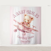 かわいい女の子のベビークマパイロットピンク飛行機の美しい タペストリー (正面)