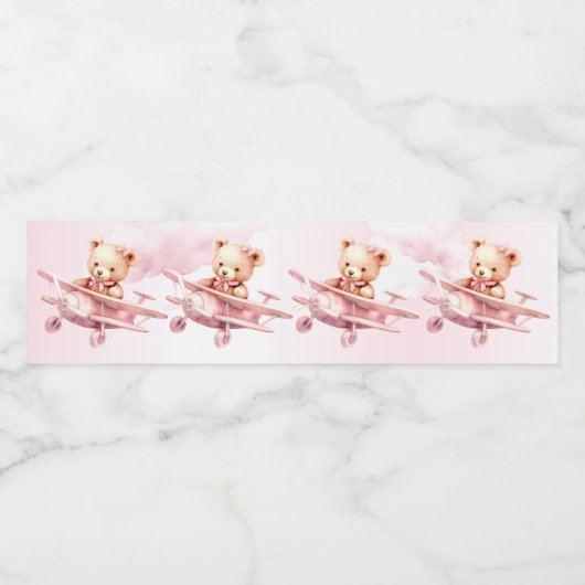 かわいい女の子のベビークマパイロットピンク飛行機の美しい ペットボトルラベル (シングルラベル)