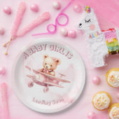かわいい女の子のベビークマパイロットピンク飛行機の美しい ペーパープレート (パーティー)