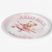 かわいい女の子のベビークマパイロットピンク飛行機の美しい ペーパープレート (アングル)