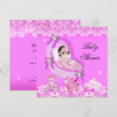 かわいい女の子のベビーシャワーパーティー ピンク 白レース 招待状 (正面/裏面)