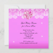 かわいい女の子のベビーシャワーパーティー ピンク 白レース 招待状 (裏面)