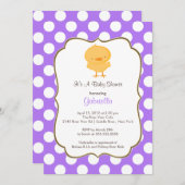 かわいい女の子のベビーシャワー招待状パープルガール 招待状 (正面/裏面)