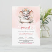 かわいい女の子のベビーゾウはシャワーピンク 招待状 (スタンド正面)