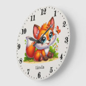 かわいい女の子のベビーフォックス名を追加 ラージ壁時計 (傾斜)