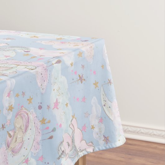 かわいい女の子のベビーユニコーンピンク紫の金ゴールドパーティー テーブルクロス (インサイチュ)