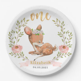 かわいい女の子のベビーFAWN 1st誕生日パーティー ペーパープレート