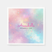 かわいい女の子のホログラフィックパステルスカイスターワーテカラー スタンダードカクテルナプキン (正面)