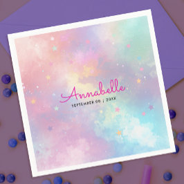 かわいい女の子のホログラフィックパステルスカイスターワーテカラー スタンダードカクテルナプキン