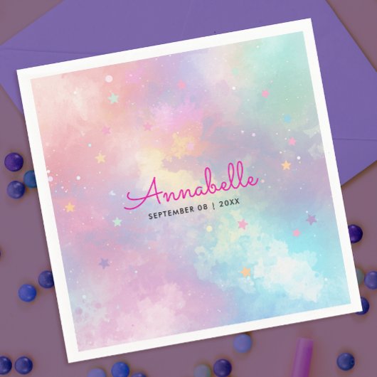 かわいい女の子のホログラフィックパステルスカイスターワーテカラー スタンダードカクテルナプキン