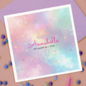 かわいい女の子のホログラフィックパステルスカイスターワーテカラー スタンダードカクテルナプキン