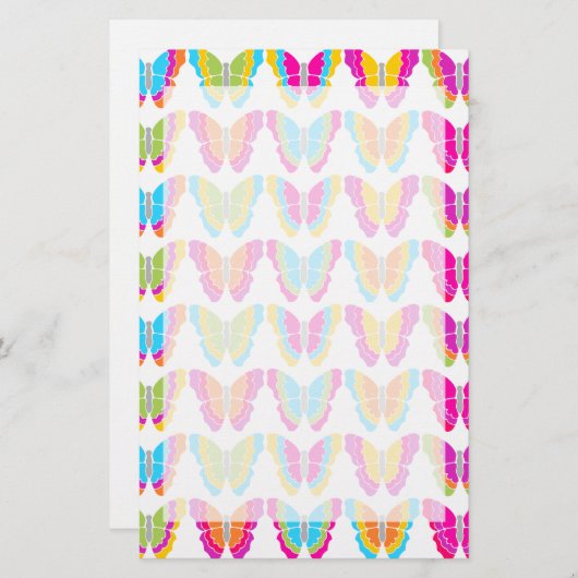 かわいい女の子のマルチカラーレインボー蝶のパターン 便箋 (正面/裏面)