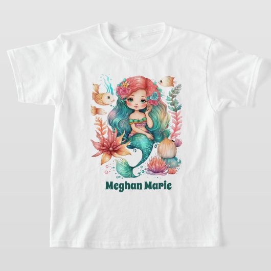 かわいい女の子のマーメイドの名前 Tシャツ (レイダウン)