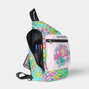 かわいい女の子のマーメイドファンタジーの名前を追加 スリングバッグ