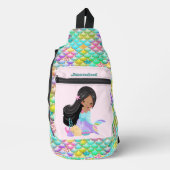 かわいい女の子のマーメイドファンタジーの名前を追加 スリングバッグ (正面)