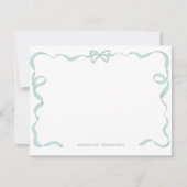 かわいい女の子のミントグリーンのリボン飾り枠 ノートカード (正面)