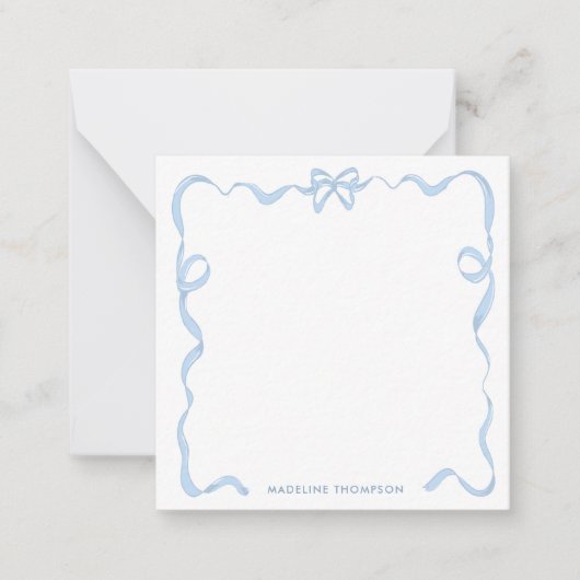 かわいい女の子のライトブルーのリボン飾り枠 ノートカード (正面)