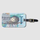 かわいい女の子の世界旅図解入りの、写真付きの行 ラゲッジタグ (正面横)