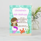 かわいい女の子の人魚のバースデーパーティ招待状 招待状 (スタンド正面)
