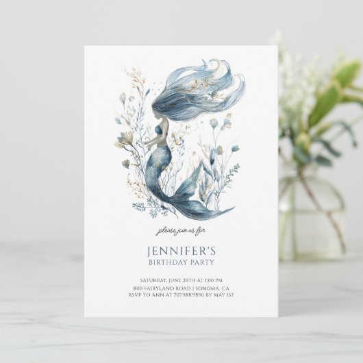 かわいい女の子の人魚の誕生日パーティーの招待状 招待状 (スタンド正面)