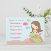 かわいい女の子の人魚の誕生日パーティーの招待 招待状 (スタンド正面)
