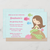 かわいい女の子の人魚の誕生日パーティーの招待 招待状 (正面/裏面)