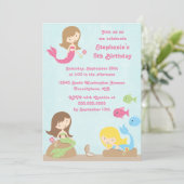 かわいい女の子の人魚の誕生日パーティーの招待 招待状 (スタンド正面)