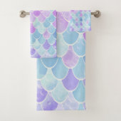 かわいい女の子の人魚はパターン、紫色ピンクをはかりで測ました バスタオルセット (インサイチュ)