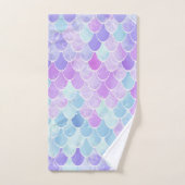 かわいい女の子の人魚はパターン、紫色ピンクをはかりで測ました バスタオルセット (ハンドタオル)