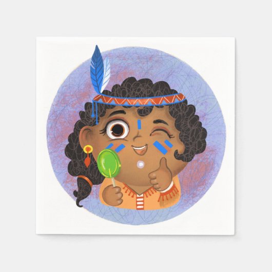 かわいい女の子の先住民アメリカのプリンセス衣装F スタンダードカクテルナプキン (正面)