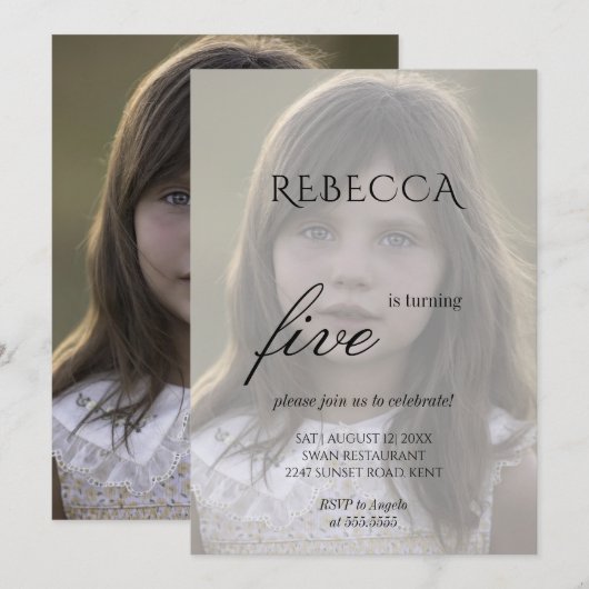 かわいい女の子の写真の誕生日パーティーの招待 招待状 (正面/裏面)