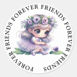 かわいい女の子の友情ステッカー ラウンドシール