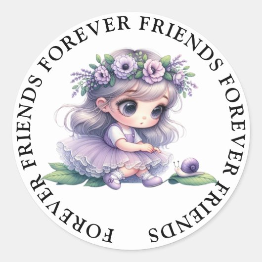 かわいい女の子の友情ステッカー ラウンドシール (正面)