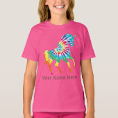 かわいい女の子の名前をカスタムする踊りネクタイ染めユニコーン Tシャツ (正面)