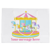 かわいい女の子の回転木馬馬のパーティー ラージペーパーバッグ (裏面)