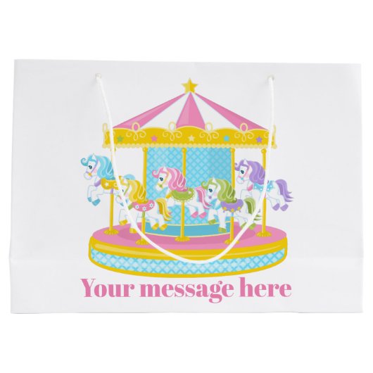 かわいい女の子の回転木馬馬のパーティー ラージペーパーバッグ (裏面)