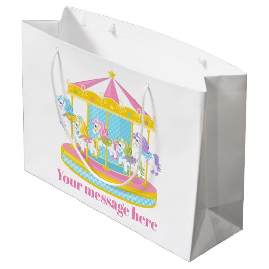 かわいい女の子の回転木馬馬のパーティー ラージペーパーバッグ (裏面アングル)