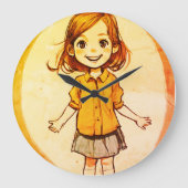 かわいい女の子の壁時計 ラージ壁時計 (正面)