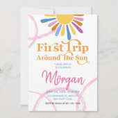 かわいい女の子の太陽一周初誕生日パーティー 招待状 (正面)