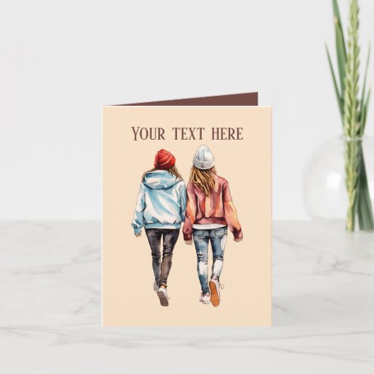 かわいい女の子の姉妹や友人 カード (正面)