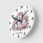 かわいい女の子の子供部屋ユニコーン ラウンド壁時計 (傾斜)