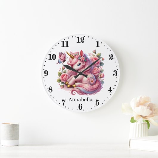 かわいい女の子の子供部屋ユニコーン ラージ壁時計 (ホーム)