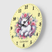 かわいい女の子の子供部屋ユニコーン ラージ壁時計 (傾斜)