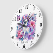 かわいい女の子の子供部屋ユニコーン ラージ壁時計 (傾斜)