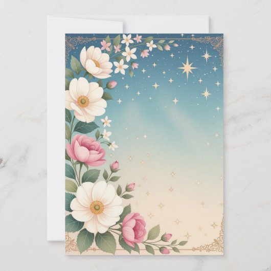 かわいい女の子の宇宙と花をテーマにした誕生日パーティー 招待状 (裏面)