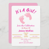 かわいい女の子の小さなピンクの足赤ちゃんシャワー 招待状 (正面/裏面)