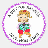 かわいい女の子の小妖精や小人とギフトラベル ラウンドシール (正面)