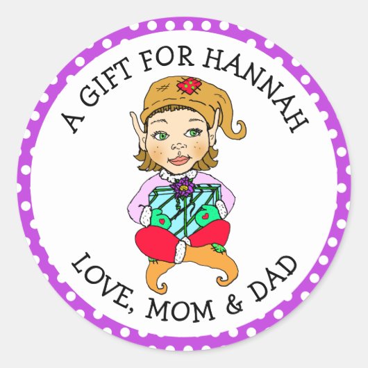 かわいい女の子の小妖精や小人とギフトラベル ラウンドシール (正面)