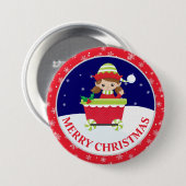かわいい女の子の小妖精や小人と雪のシーンのクリスマス 缶バッジ (正面&裏面)